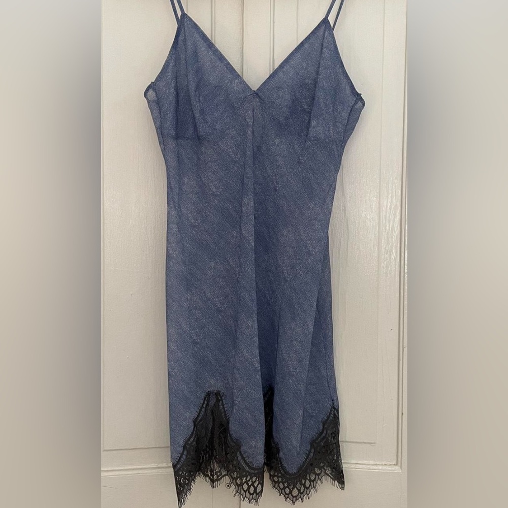 Savage X Fenty Light Blue/Gray Slip Dress With Lace Hem, Size Small